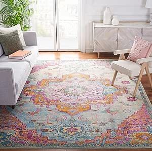 SAFAVIEH Crystal Collection Area Rug - 8' x 10', Light Blue & Fuchsia, Medallion Distressed Design, Non-Shedding & Easy Care, Ideal for High Traffic Areas in Living Room, Bedroom (CRS501B) Office Area Rugs, College House, College Room, Bedroom Area Rug, Color Light Blue, Moroccan Area Rug, Medallion Rug, Floral Area Rugs, Transitional Rugs