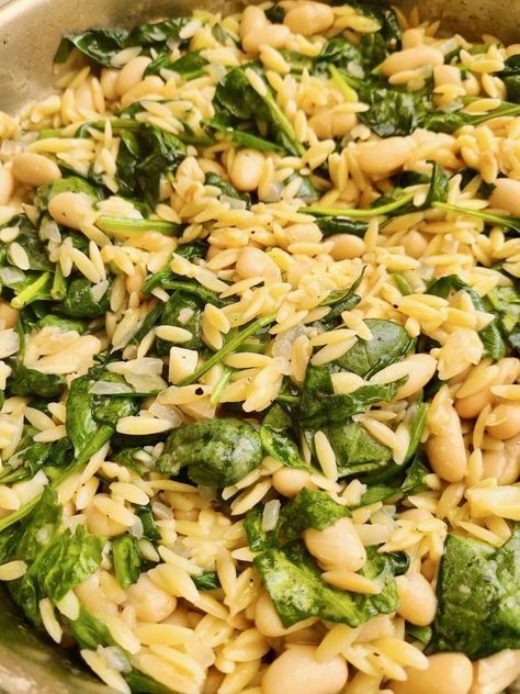 Spanish Pasta, Orzo Recipes Side, Garlic Broth, Cannellini Beans Recipes, Soup Dishes, Orzo Dishes, Recipe With Lemon, Orzo Recipe, Cannellini Bean