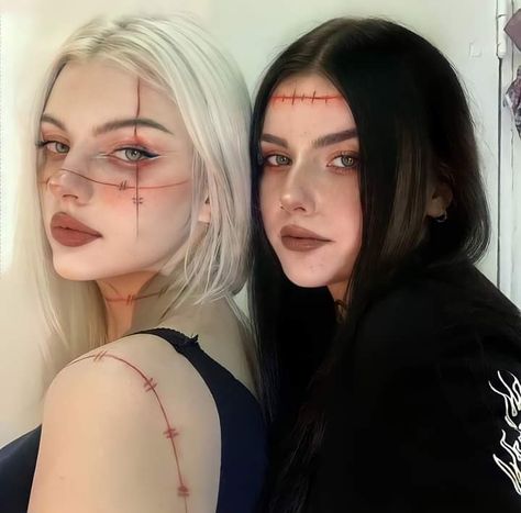 Anime Makeup Halloween, Stitches Halloween Makeup, Mha Inspired Makeup, Halloween Anime Makeup, Kenjaku Cosplay, Anime Makeup Aesthetic, Assassin Makeup, Anime Halloween Makeup, Anime Face Paint