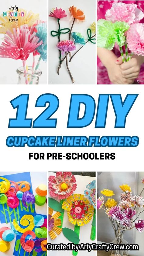 Transform ordinary cupcake liners into vibrant floral masterpieces with this easy DIY project, perfect for preschoolers. Curated by Arty Crafty Crew. Cupcake Flowers Craft, Flowers Out Of Cupcake Liners, Cupcake Liner Flowers Preschool, Flowers With Cupcake Liners, Flowers From Cupcake Liners, Cupcake Liners Crafts, Cupcake Liner Crafts, Cupcake Liner Flowers, Cupcake Flower