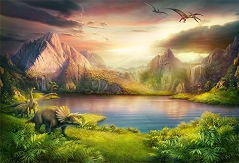 Dinosaur Photography, Birthday Party Backdrop, Scene Background, Forest Mountain, Landscape Background, Tree Photography, Dino Party, Lake Landscape, Party Backdrop