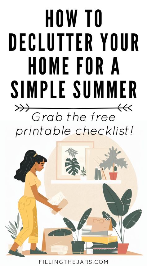 This blog post is like an essential guide for how to declutter your home and prepare for a simple summer. Learn easy decluttering ideas and the declutter checklist I use for clearing clutter without the overwhelm. Embrace summer vibes by getting rid of clutter and creating a serene, organized space. Grab the free printable summer decluttering checklist and enjoy a clutter-free summer. Summer Decluttering Challenge, Summer Declutter, How To Declutter Your Home, Summer Organization, Easy Decluttering, Bedroom Declutter, Decluttering List, Guess Room, Decluttering Checklist