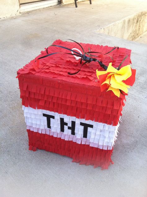 Minecraft TNT piñata Mind Craft Birthday Party, Minecraft Pinata, Minecraft Tnt, Diy Minecraft, Minecraft Birthday Party, Birthday Party Crafts, Minecraft Cake, Minecraft Birthday, Minecraft Party