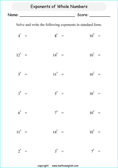 Grade 6 Math Worksheets, 7th Grade Math Worksheets, Seventh Grade Math, Exponent Worksheets, 6th Grade Worksheets, Grade 6 Math, Mathematics Worksheets, Algebra Worksheets, Math Tutorials