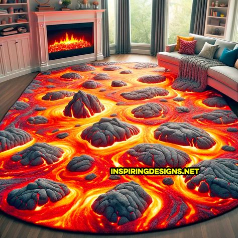 These Giant Lava Rugs Let Your Kids Realistically Play “The Floor Is Lava”! Floor Is Lava Game For Kids, The Floor Is Lava Birthday Party, Floor Is Lava Obstacle Course, Floor Is Lava Birthday Party, Volcano Game, Floor Is Lava Game, Volcano Party, Lava Floor, Recess Games