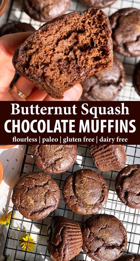 Butternut Squash Protein Muffins, Squash Chocolate Muffins, Butternut Squash Tots, Green Butternut Squash Recipes, Chocolate Butternut Squash Muffins, Dairy Free Squash Recipes, Butternut Squash Recipes Whole30, Butternut Squash Custard Recipe, Spaghetti Squash Muffins