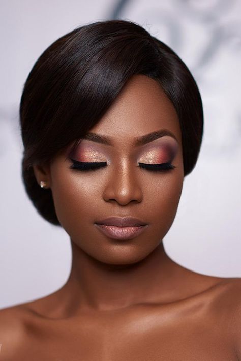 black bride makeup perfect lilac peach gold arrows strobing effect nude mzl4wson Black Bridal Makeup, Wedding Hairstyles And Makeup, Mekap Mata, Makeup For Black Skin, Smink Inspiration, Black Women Makeup, Makijaż Smokey Eye, Braut Make-up, Wedding Makeup Looks