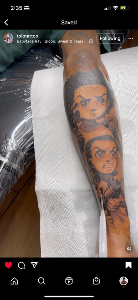 Boondocks Tattoo, Black Men Tattoos, The Boondocks, Men Tattoos, Black Boy, Black Boys, Chris Brown, Tattoo Sketches, Tattoo Style