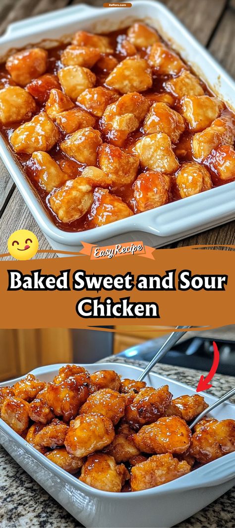 Baked Sweet and Sour Chicken Chicken Bites Oven, Baked Sweet And Sour Chicken Recipe, Baked Sweet And Sour Chicken, Sweet And Sour Chicken, Chicken Tender, Sweet Sour Chicken, Chicken Pieces, Sweet N Sour Chicken, Oven Chicken