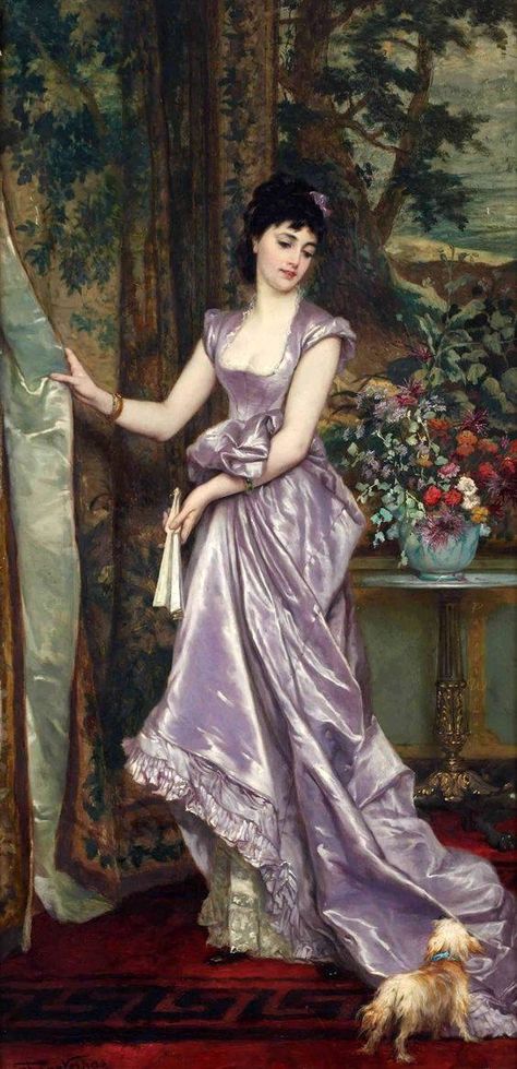 Frans Verhas Purple Cross, Victorian Paintings, Dress Painting, Historical Painting, Elegant Lady, Victorian Art, Old Paintings, Romantic Art, Classical Art