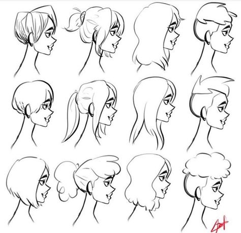 Falling Hair Drawing Reference, Comic Hairstyles Female, Profile Hair Drawing, Side Profile Hair Reference, Hair Drawing Side View, How To Draw Ponytails, Side Profile Hair Drawing, Hair Side Profile Drawing, Ponytail Drawing Reference