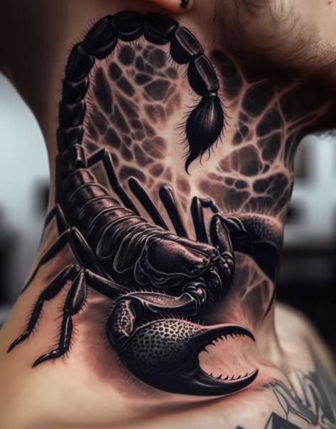 Spider Web Tattoo Elbow Men, Venom Neck Tattoo, Scorpion Tattoo On Neck, Scorpion Tattoos Men, Scorpion Ankle Tattoo, Scorpion Tattoo Hand, Neck Bone Tattoo, Scorpion Tattoo Design Men, Neck Tattoo Designs Men