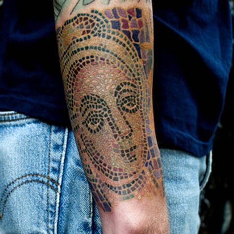 This piece by Nick Chaboya looks like it belongs in art history class. #Inked #tattoo #history #culture #mosaic #art #design #pattern Mosaic Tattoo, Tatoo Styles, Lizard Tattoo, Learn To Tattoo, Daniel And The Lions, Abstract Tattoos, Medieval Tattoo, Intricate Tattoo, Different Tattoos