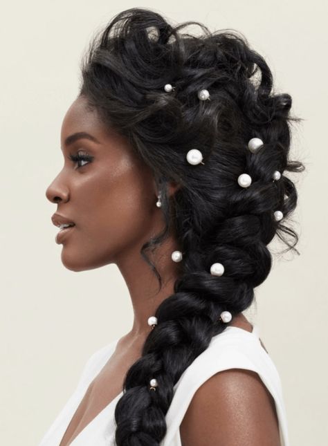 Pulled Back Hairstyles, Wear Pearls, Baddie Hairstyles, Bridal Hair, Her Hair, Braided Hairstyles, Wedding Hairstyles, Curly Hair Styles, Braids