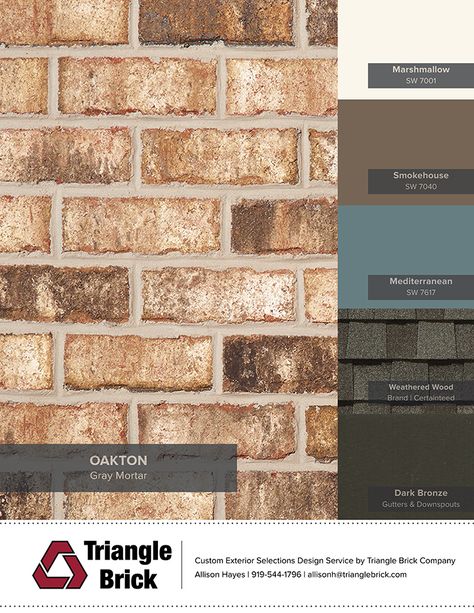 Oakton | Artistic Appeal Oakton Brick, Exterior Color Schemes Brown, Tan Brick House Exterior, Brown Brick House Exterior, Brick Exterior Colors Schemes, Brown Brick Exterior, Triangle Brick, Exterior Refresh, Brown Brick Houses