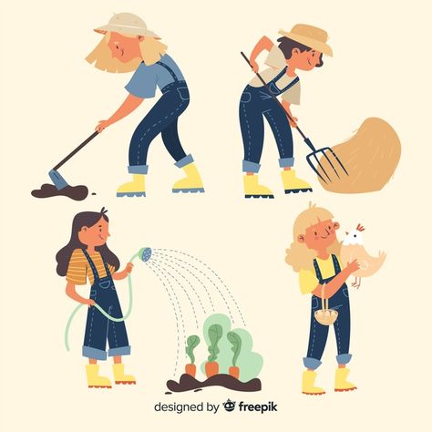 Farmer Illustration, Farm Illustration, Work Illustration, People Design, 동화 삽화, Garden Illustration, Cartoon People, Family Illustration, Doodle Illustration