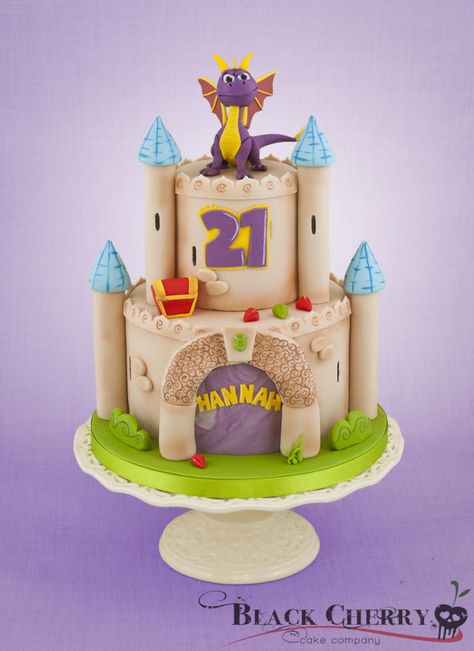 Spyro the Dragon Cake Black Cherry Cake, Shopping Cake, Dragon Castle, Dragon Cakes, Dragon Cake, Fantasy Cake, Castle Cake, Spyro The Dragon, Cherry Cake