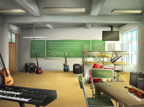 Anime Music Room Background, Band Room School, Music Room Background, Band High School, Naruto High School, Anime Cherry Blossom, Gacha Background, Classroom Background, Episode Interactive Backgrounds