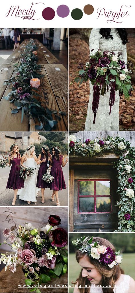 Plum Wedding Colors, Deep Purple Wedding, Purple Fall Wedding, Dark Purple Wedding, Dark Wedding Theme, Fall Wedding Color Schemes, Plum Wedding, Purple Wedding Theme, Wedding Colors Purple