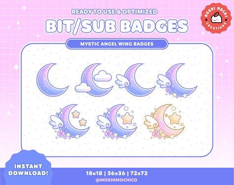 Twitch Streaming Setup, Twitch Sub Badges, Cloud Pink, Streaming Setup, Mystic Moon, Discord Emotes, Shop Artwork, Twitch Channel, Unique Logo Design