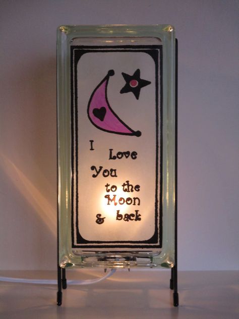 I love you mom *heart* от Lise Christiansen на Etsy Star Themed Nursery, Lamp Moon, Lamp Nursery, My Moon And Stars, Lighted Glass Blocks, Lamp Pink, Moon Nursery, Nursery Night Light, Pink Nursery Decor