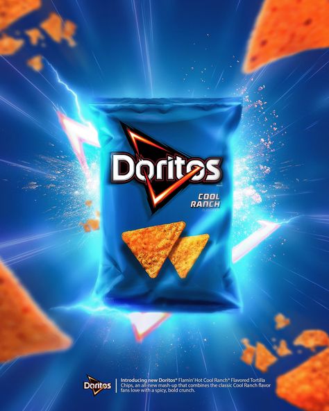 Doritos - Cool Ranch | Behance Doritos Cool Ranch, Snack Advertising Design, Snack Poster Design, Chips Ads, Snack Ads, Chips Doritos, Product Advertising, Hacking Books, Banner Ads Design