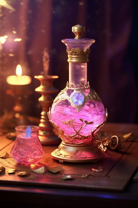 Potion Aesthetic Bottle, Pink Potion Aesthetic, Potion Making Aesthetic, Fantasy Potions Bottles, Witch Potions Aesthetic, Potion Bottles Aesthetic, Perfume Aesthetic Vintage, Potions Aesthetic, Potion Aesthetic