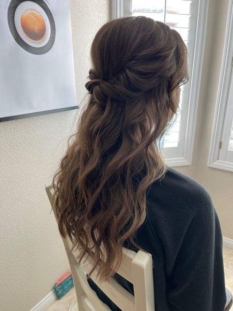 Had Up Half Down Hairstyles Wedding, Half Up Curled Hairstyles Prom, Prom Medium Length Hair, Bridesmaid Hairstyles For Medium Hair Half Up, Bridesmaid Hairstyles Long Dark Hair, Romantic Bridesmaid Hair Half Up, Bridesmaid Hairstyles Half Up Half Down Brown Hair, Wedding Hairstyles Medium Length Black Hair, Half Up Half Down Special Occasion Hair