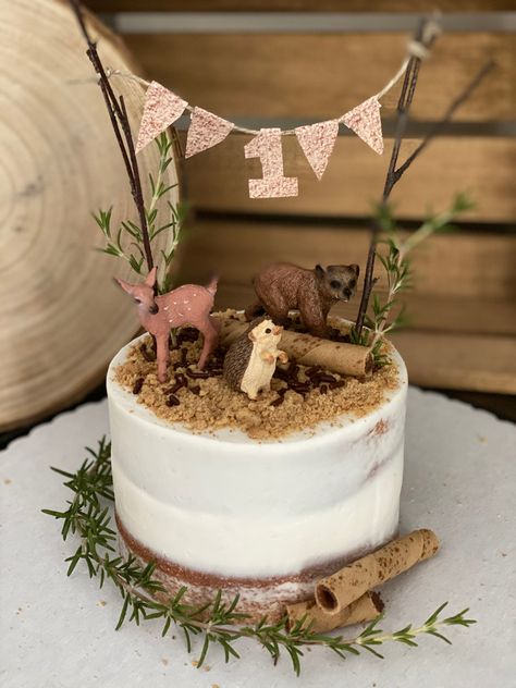 Woodland Birthday Party Cake, Woodland Cake Birthday, Woodland Smash Cake, Woodland Baby Birthday, Forest Animal Cake, Toy Story Party Food, Woodland Birthday Cake, Happy Camper Birthday Party, Farm Birthday Cakes