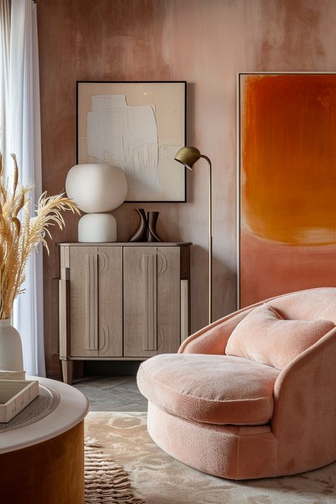 Peach Sofa Living Room Ideas, Peach Color Interior Design, Pantone Peach Fuzz Interior, Peach Sofa Living Rooms, Peach Fuzz Interior Design, Pantone Peach Fuzz, Peach Room Decor, Peach Furniture, Peach Sofa