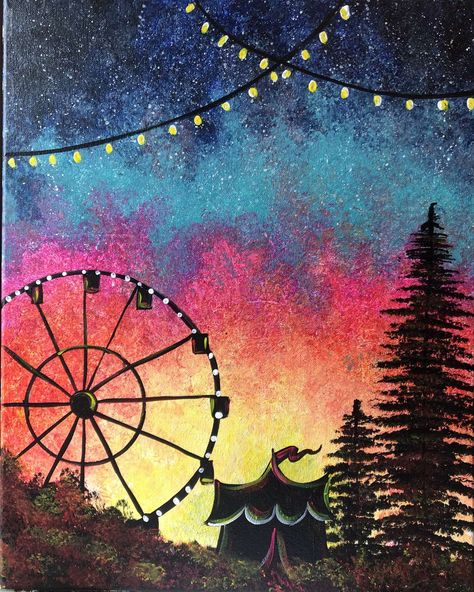 Carnival Painting Canvas, Circus Painting Ideas, Fair Paintings, Carnival Painting, Ride Drawing, Carnival Art, Bedroom Painting, Ceiling Painting, Austin Art