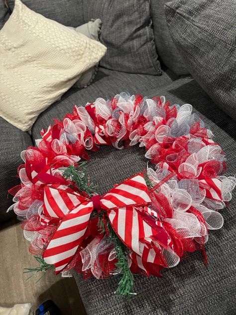 Made from dollar tree mesh Mesh Christmas Wreaths Diy, Deco Mesh Christmas Wreaths Diy, Deco Mesh Bows, Mesh Christmas Wreaths, Deco Mesh Christmas Wreaths, Mesh Bows, Wreaths Diy, Christmas Wreaths Diy, Diy Wreath