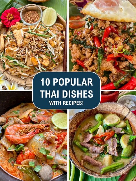 10 Most Popular Thai Dishes Pai Thai Recipes, Thai Entree, Thai Main Course, Thai Food Dinner Party, Thai Dishes Authentic, Thai Meals, Thai Dishes Recipes, Best Thai Food Recipes, Thai Dinner Party