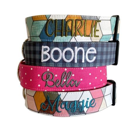 Personalized Leather Gifts, Leather Dog Collar Custom, Geometric Dog, Johnson City Tn, Dog Collar With Name, Embroidered Dog, Dog Collar Bows, Dog Flower Collar, Custom Dog Collars