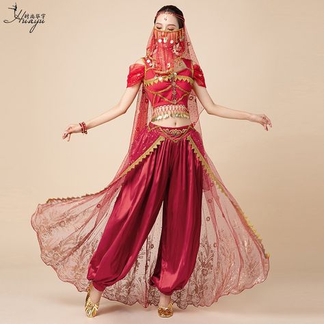 Indian Dance Outfit, Genie Outfit Ideas, Arabian Dancer Outfit, Arabian Princess Dress, Genie Outfit, Arabian Princess Costume, Belly Dance Practice, Belly Dancer Outfits, Ginny Dress