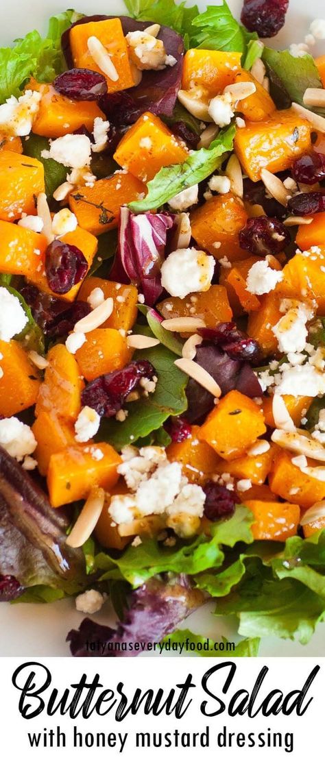 Butternut Squash Salad Recipes, Homemade Honey Mustard Dressing, Oven Roasted Butternut Squash, Easy Butternut Squash, Homemade Honey Mustard, Butternut Squash Salad, Butternut Squash Pasta, Noodle Salad Recipes, Squash Salad