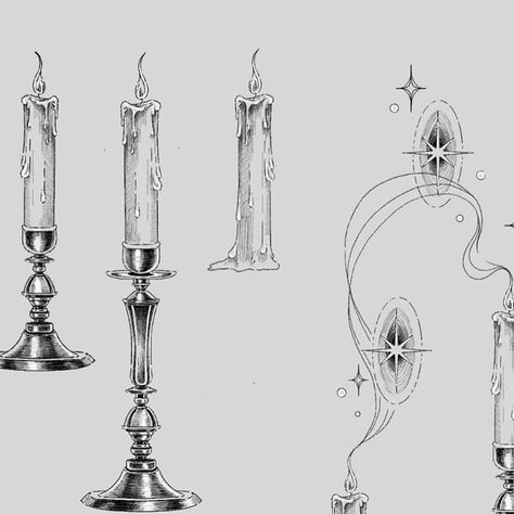 Antique Candle Tattoo, Blown Out Candle Drawing, Vintage Candle Drawing, Candle Art Aesthetic, Candle Flash Tattoo, Candle Stick Tattoo Design, Gothic Candle Tattoo, Candle Stick Drawing, Birthday Candle Tattoo