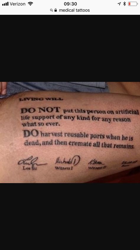 DNR Instructions Tattooed Dnr Tattoos, Medical Tattoo, All That Remains, After Life, Skull Tattoos, Tattoos Ideas, Tattoo Inspo, Body Mods, Tattoo Style