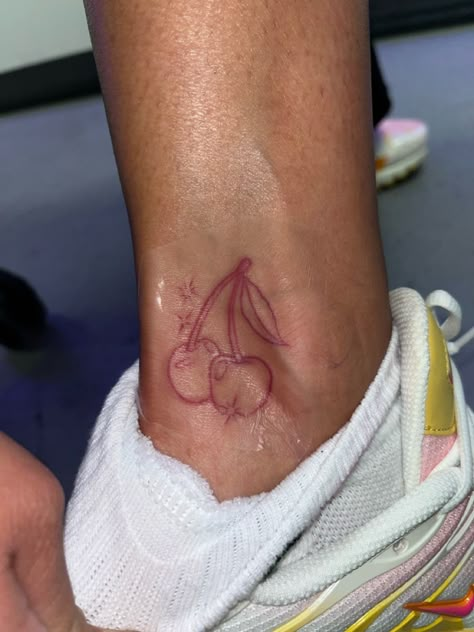 Cherry Red Ink Tattoo, Pacha Cherry Tattoo, Y2k Cherry Tattoo, Cherry Cola Tattoo, Cherry Waves Tattoo, Pink Cherry Tattoo, Cherry Behind Ear Tattoo, Cherry Ankle Tattoo, Red Sparkle Tattoo