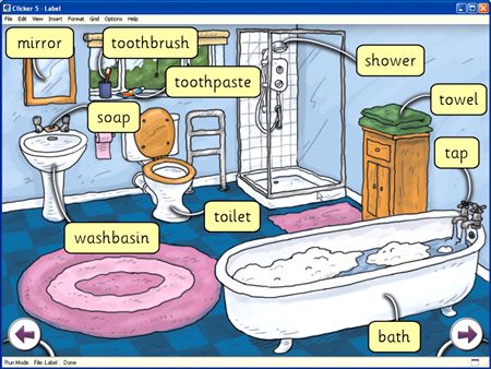 In the House | Rehasoft - Dislexia - TDAH Bathroom Vocabulary, Ingles Kids, English Grammar For Kids, Teaching English Grammar, Learning English For Kids, Kids English, English Verbs, English Classroom, English Lessons For Kids