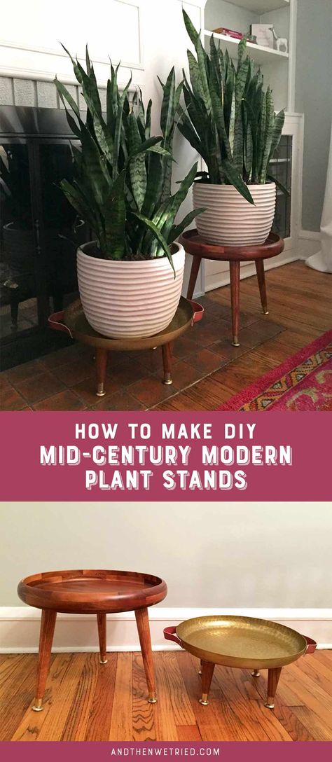 Learn how to make these easy DIY Mid-Century Modern Plant Stands with trays from Target! Mid Century Modern Plant Stand, Mid Century Modern Plants, Diy Mid Century Modern, Mid Century Plant Stand, Mid Century Plants, Diy Home Decor For Apartments, Diy Mid Century, Century Plant, Interior Design Minimalist