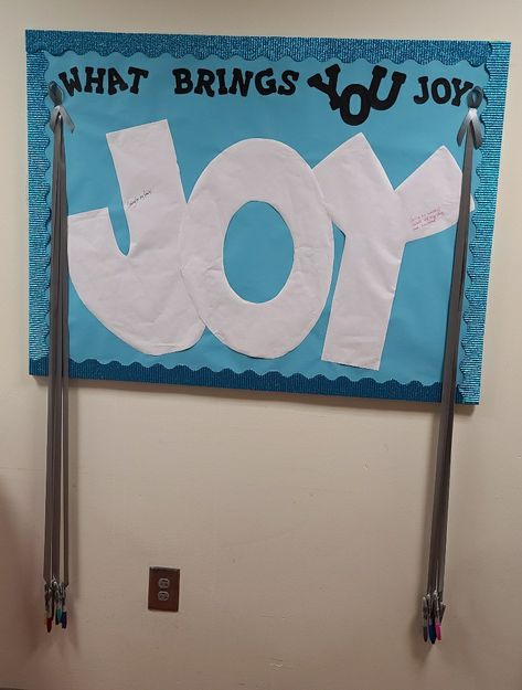 What Brings you JOY? Team Lifting, OR Staff. What Brings You Joy Bulletin Board, Joy Bulletin Board Ideas, Joy Bulletin Board, Colorful Bulletin Boards, Library Decorations, Faith Formation, Classroom Bulletin Boards, Library Decor, Bulletin Board Ideas