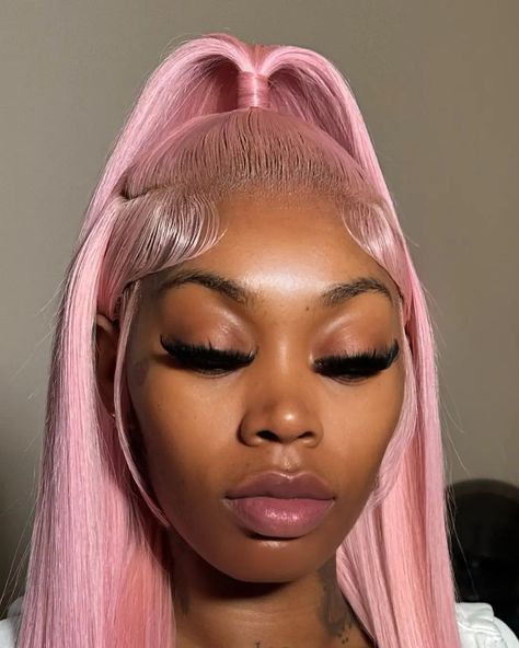 She know she cool 😎 💕Frontal Wig Install with a Custom Color.😍💋____👉👉 Follow,  @letstalkhairs promotes dopest hairstyles, hair fashion and discussions 📩DM FOR DIFFERENT PROMO/ADS PACKAGES AVAILABLE or 📧: care@letstalkhairs.com to join our products vendors program on the web www.letstalkhairs.com ____________________ ✂️ wig stylist: @melanin_extensions 📍: Dallas, TX DM HER 👆 FOR THIS WIG ______________________ IGNORE ️  frontal wig, lace wigs,  ponytails, HD frontal, wigs,  hairstylist... Frontal Wig Install, Pink Lace Front, Blonde Ponytail, Wigs Long, Wig Install, Birthday Hair, Pink Wig, Pretty Braided Hairstyles, Hair Appointment