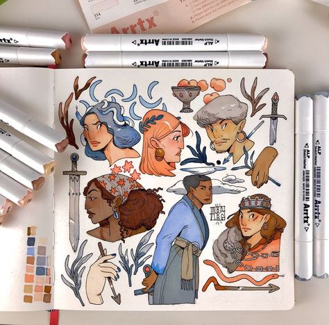 https://www.artstation.com/artwork/0nEYzE Copic Marker Art, Book Illustration Art, Character Design Sketches, Sketchbook Art Journal, Arte Sketchbook, Hello Hello, Marker Drawing, Sketchbook Inspiration, Alcohol Markers