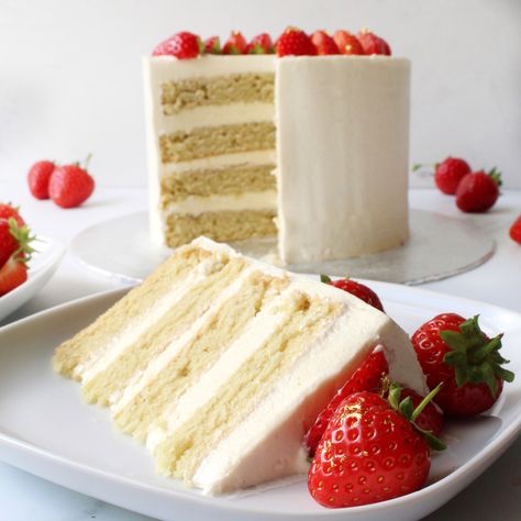 Foolproof Vegan Vanilla Cake - Project Vegan Baking Vegan Wedding Cake Recipe, Best Vegan Vanilla Cake, Vegan Chiffon Cake, Vegan Cake Recipes Vanilla, Vegan Vanilla Cake Recipe, Aip Lifestyle, Impressive Cakes, Cafe Cakes, Vegan Pastry