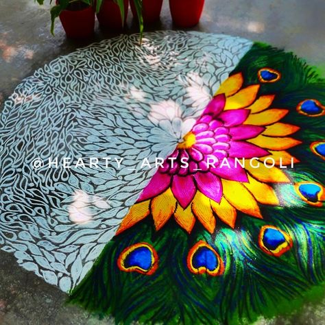 Big Rangoli Designs Creativity, Entrance Rangoli, Theme Rangoli, Rangoli Peacock, Geethala Muggulu, Colour Kolam, Karthigai Deepam, Pongal Rangoli, Rangoli Designs For Competition