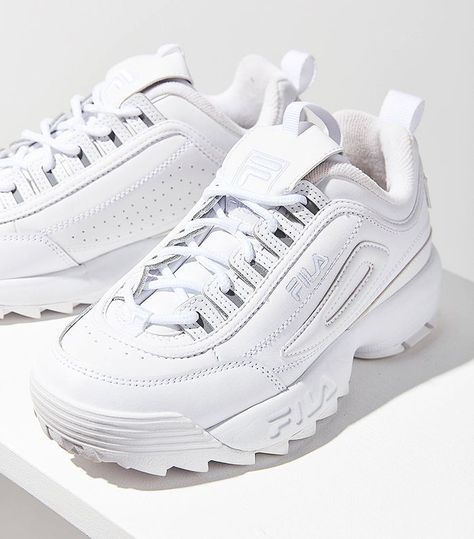 We keep spotting these designer It sneakers on models' feet. Check them out here. White Filas, Fila White Sneakers, Fila Disruptor 2, Shoes Fila, Fila Disruptor, Fila Shoes, Sneakers Looks, Trending Sneakers, Chunky Sneakers