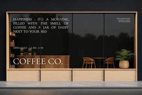 Editable coffee shop storefront mockup | premium image by rawpixel.com / ton Cafe Mockup, Aesthetic Mockup, Template Background, Coffee Branding, Business Promotion, Cafe Shop, Mockups Design, Awesome Designs, Good Art