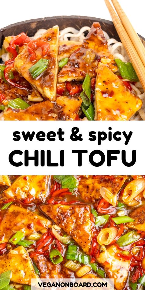 Seasoned, crispy fried tofu covered in a delicious coat of sweet and spicy sauce. This Sweet Chili Tofu has a nice and warming kick of heat to it that’s perfect for both warm and cool days. It’s easy to make and comes together in just 25 minutes! Sweet Chilli Tofu Recipes, Sweet And Spicy Tofu, Sweet Chili Tofu, Chilli Tofu, Chili Tofu, Tofu Chili, Resep Vegan, Tofu Recipes Healthy, Tofu Recipes Vegan