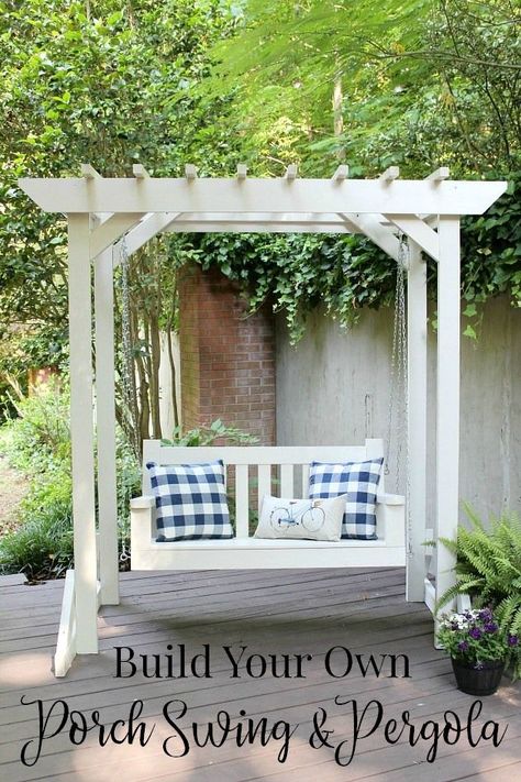 Round Pergola, Pergola Modern, Porch Swing Plans, Diy Porch Swing, Pergola Diy, Free Building Plans, Pergola Swing, Building A Pergola, Pergola Attached To House